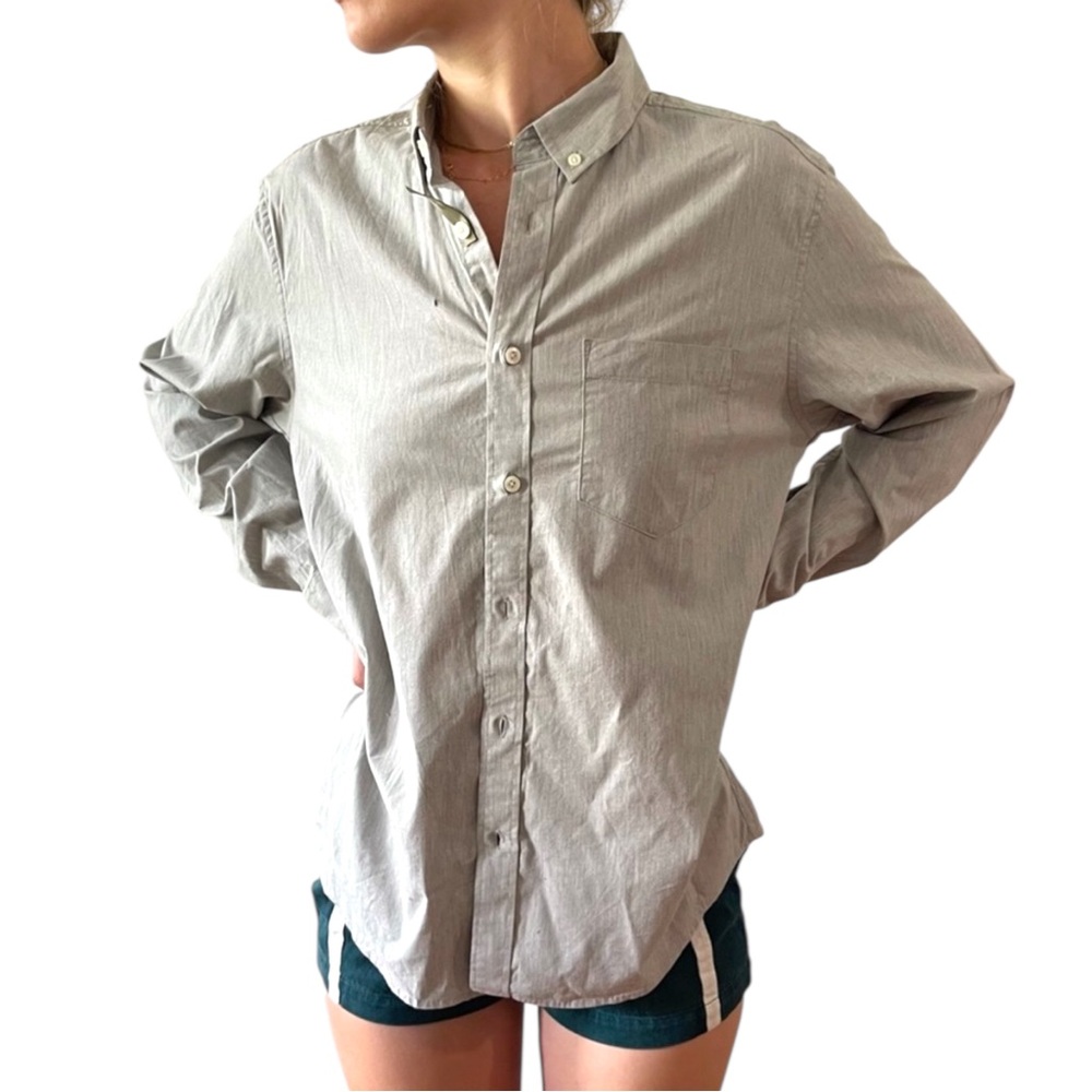 NWOT GOODFELLOW & CO Light Grey Long Sleeve Collared Pocket Button Down Shirt - Picture 2 of 14